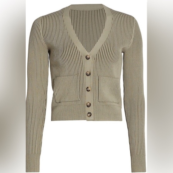 Anine Bing | Layla Ribbed Cardigan Sweater Size Medium Olive Green Sage V-neck - Picture 4 of 11